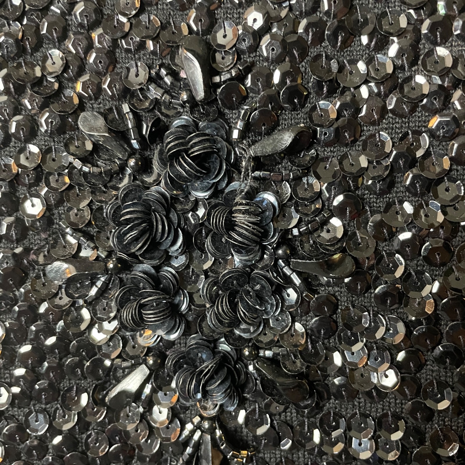 Vintage Black Sequin Beaded Fringe Tank Top Meduim Wool Evening Elegant 60s VTG