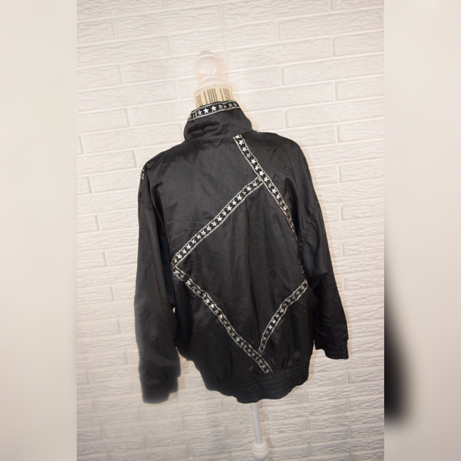 Vintage Lavon By Cheerful Corp Lightweight Black Jacket Silver Star Pattern Sz M