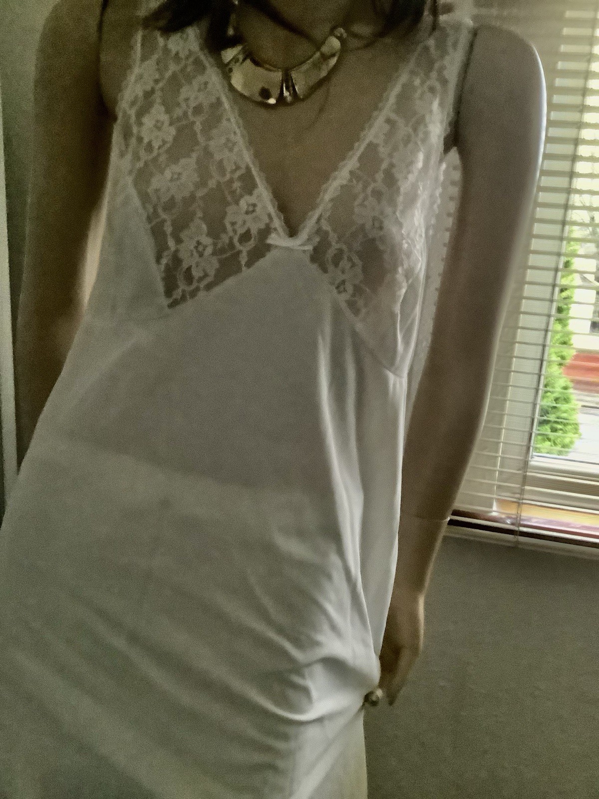 Vtg St Michael White Silky Sheer Nylon & Lace Full Slip Petticoat 14 (EU 42)