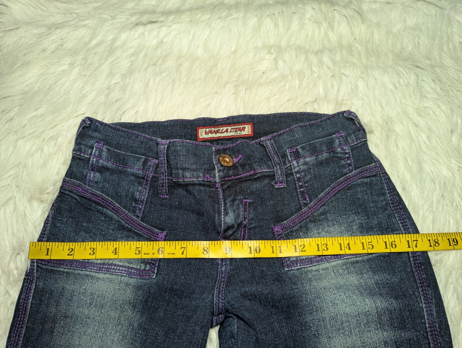 VANILLA STAR Purple STITCHED Low Rise Blue Jeans COOL DENIM Junior&rsquo;s 5 ALTERED