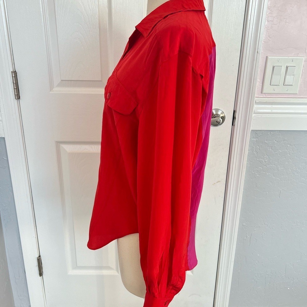 ESCADA 1980s Vintage 100% Color Block Shirt Button Up Long Sleeve Size 36
