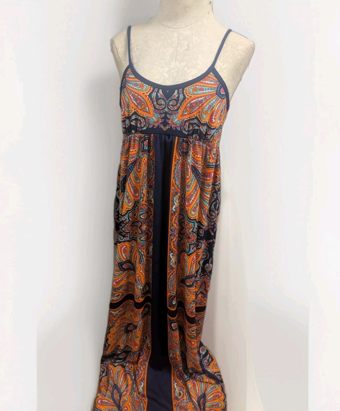 Vintage J Harlan 70s Maxi Dress Empire Waist Size M-L Psychedelic sundress boho