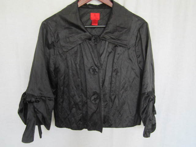 V Cristina Jacket Large Black 3/4 Sleeves Vintage Polyester & Cotton
