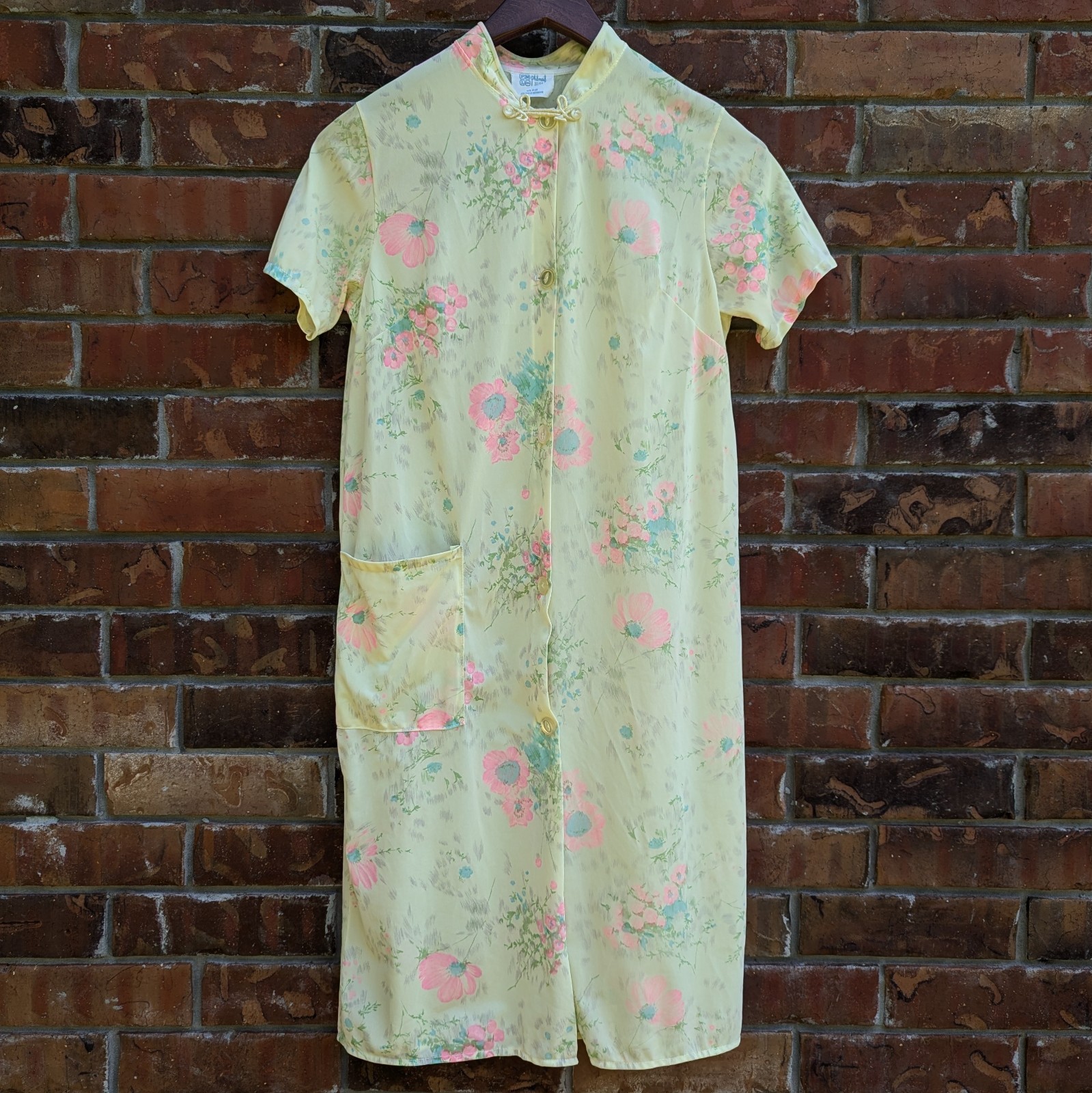 Vtg 1960s Philmaid Floral Yellow Nylon Nightgown Small Sleep Gown Grannycore