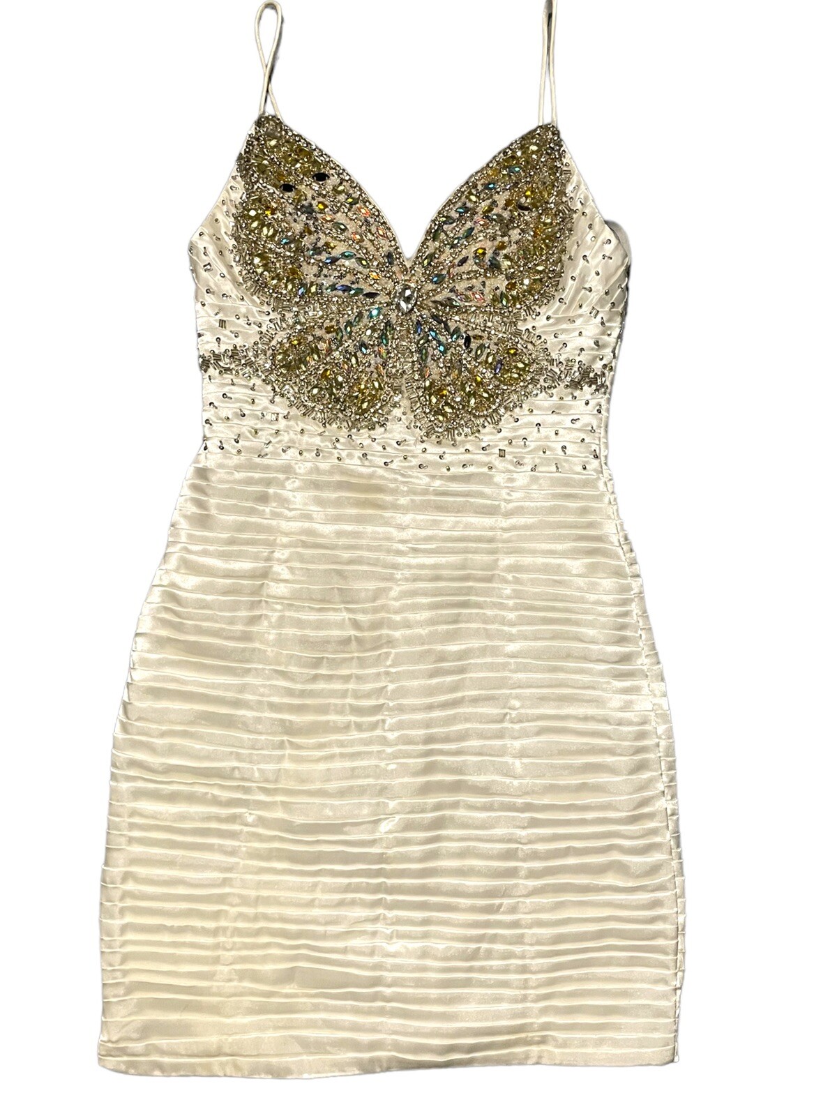 Terani Couture Embellished Butterfly Dress Vintage Mini Dress White XS