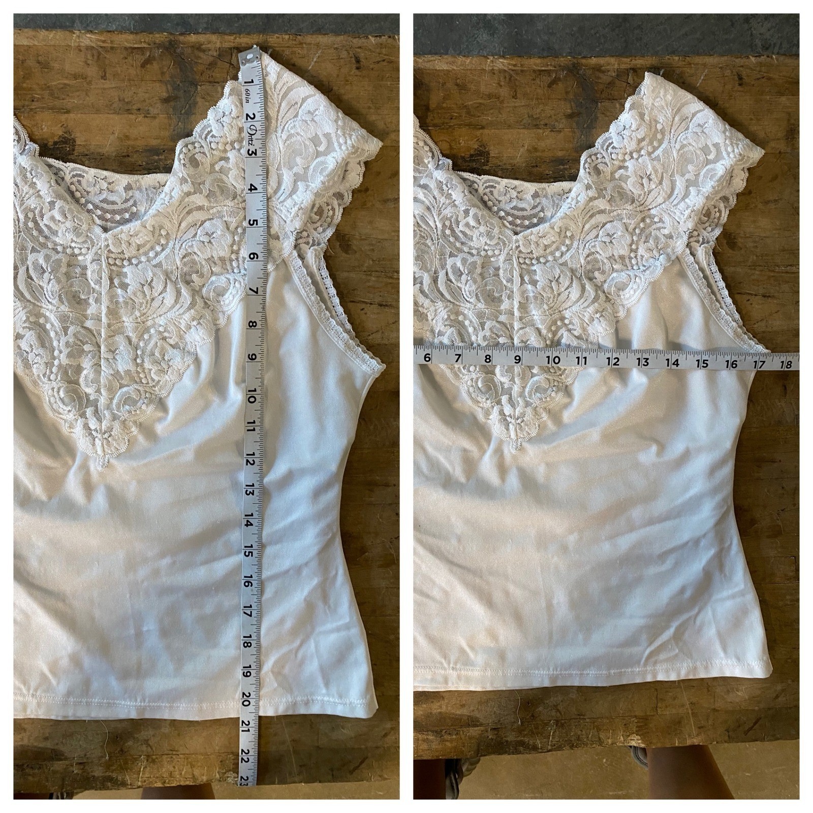 Vanity Fair Vintage White Lace Trim Sleeveless Top Camisole 17-152 Womens Medium