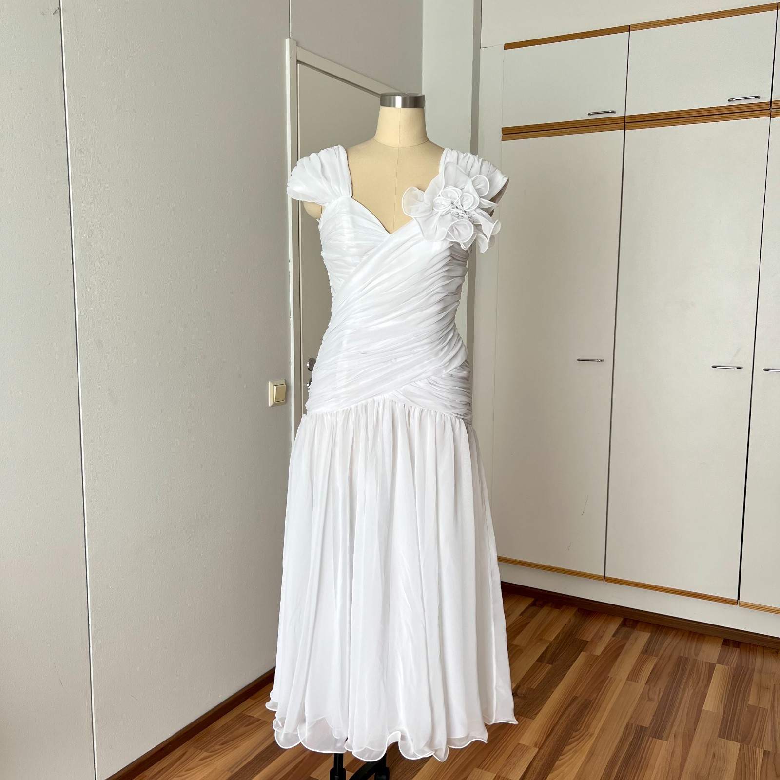 1980s JOHN CHARLES Minimalist Wedding Dress Drop Waist Bridal Fairytale Romantic