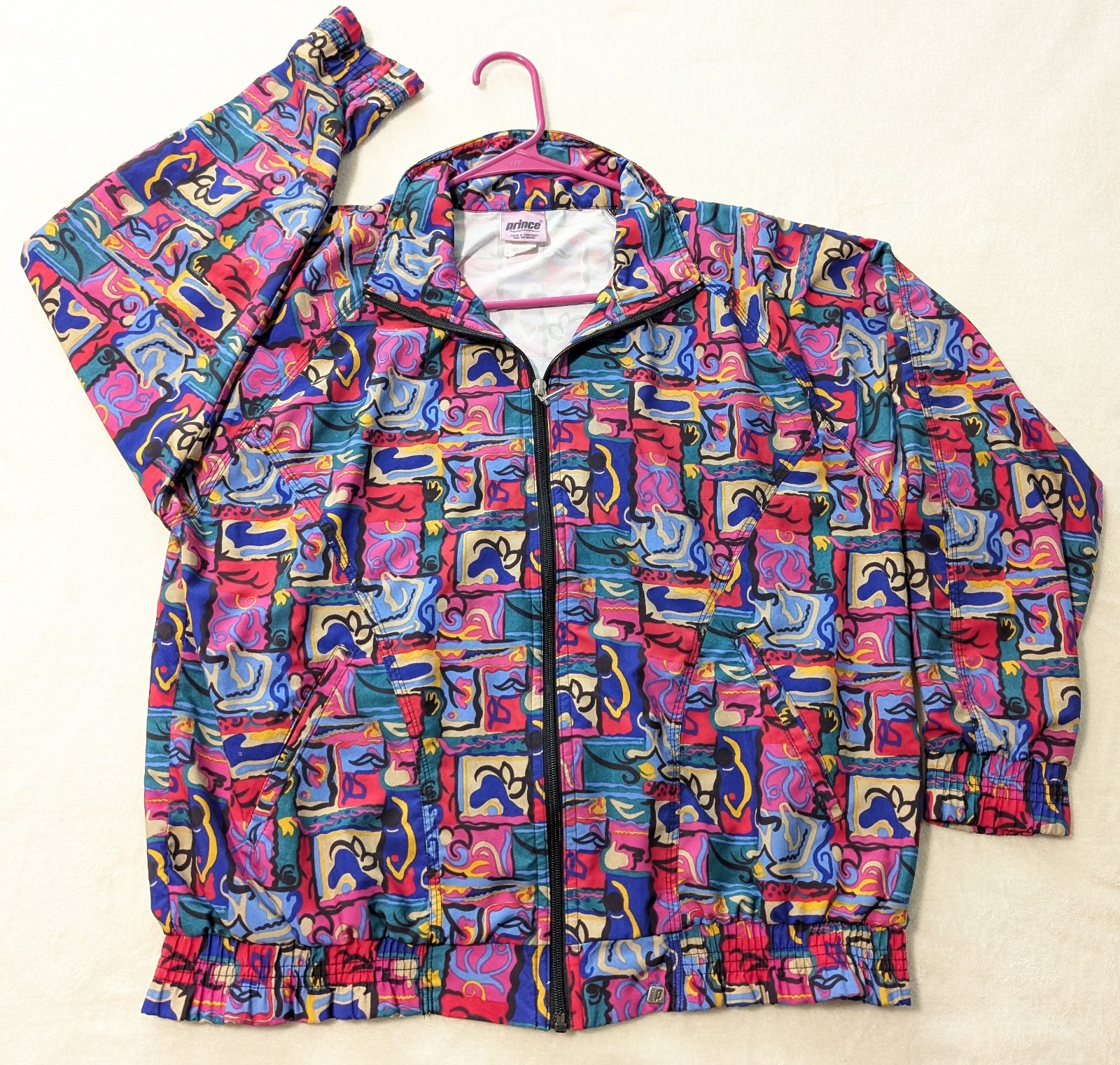 VTG Women&rsquo;s Windbreaker| Jacket|80&rsquo;s|Sports Wear| Abstract| Prince Tennis| Pink