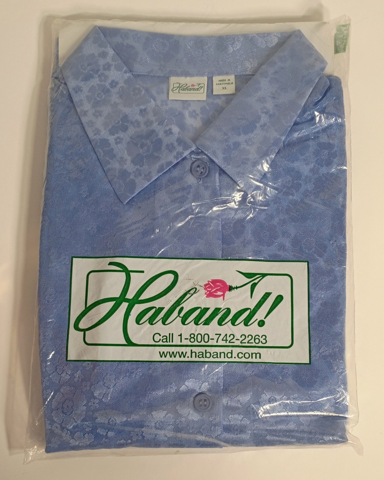 Vintage Blue Floral Blouse Women&rsquo;s XL With Buttons Haband NEW Package, Silk Look