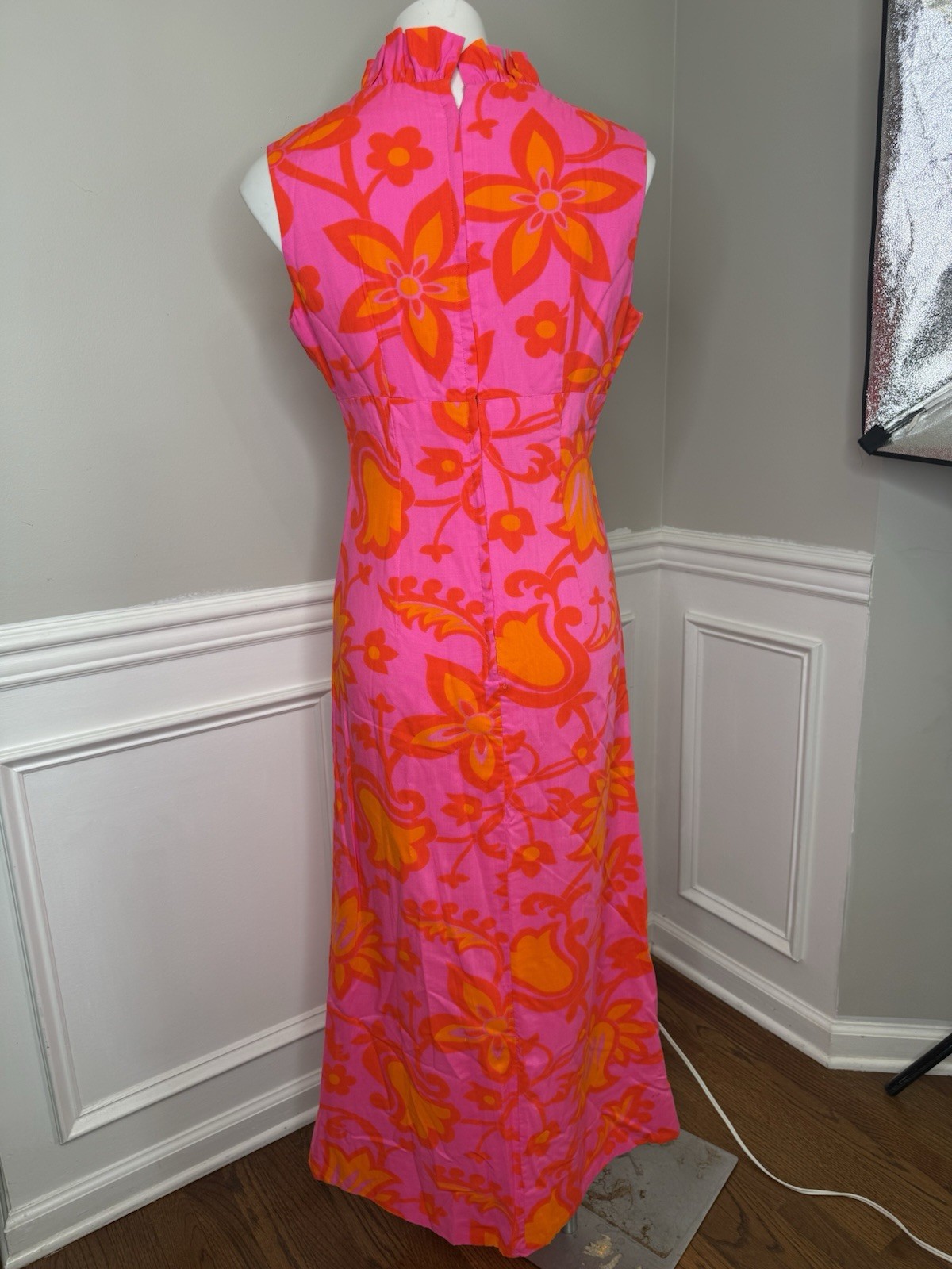 Vintage 4 60s 70s Hawaii M Psychedelic Floral Print maxi Dress Bright Pink N