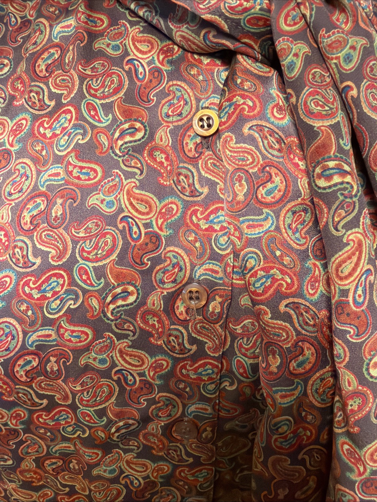 Vintage 1980&rsquo;s ESCADA Copper Brown Orange Paisley Print Silk Blouse Germany SRB