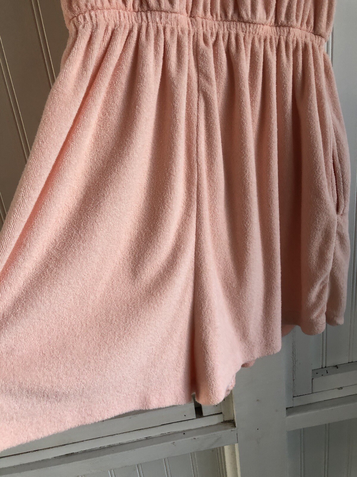 70’s Light Peach Terry Cloth Romper Strapless Jumper