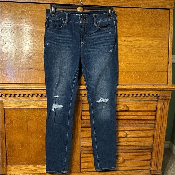 Old Navy Pop Icon Y2K Indie Sleaze Skinny Jeans Distressed Dark Wash Denim 2010s