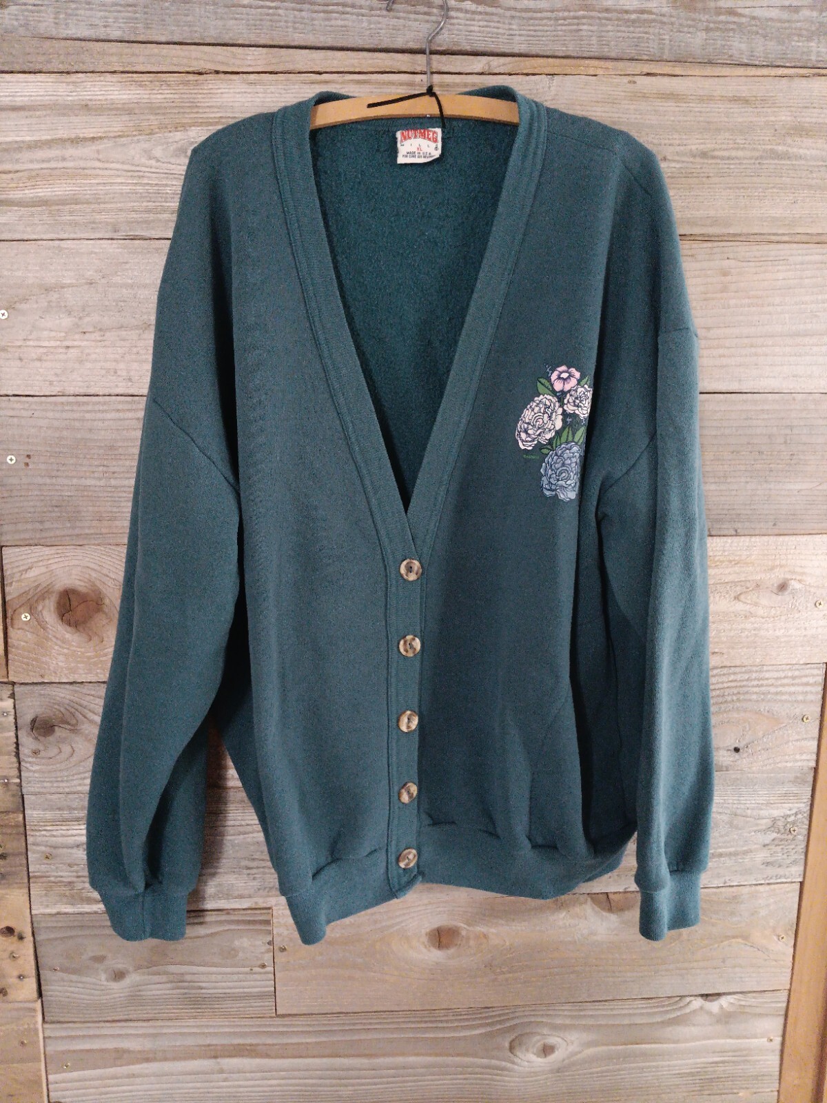 Vintage Nutmeg Mills Sweatshirt Cardigan Size XL Flower Graphic Made in USA GUC