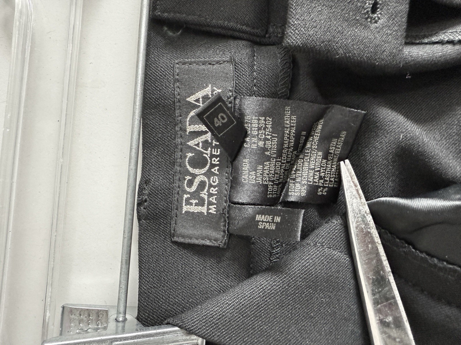 vintage Escada lamb nappa Leather & wool Pants Black slim Trouser 1990s 2000s