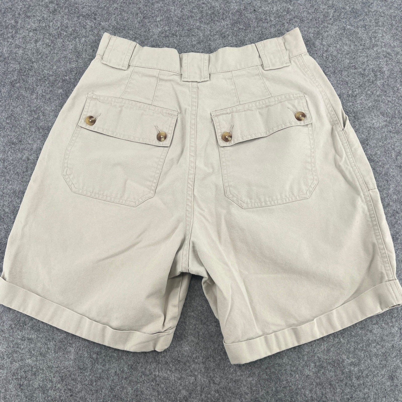 Vintage Eddie Bauer Khaki Cotton Canvas Pleated Safari Shorts Tan Mens 27