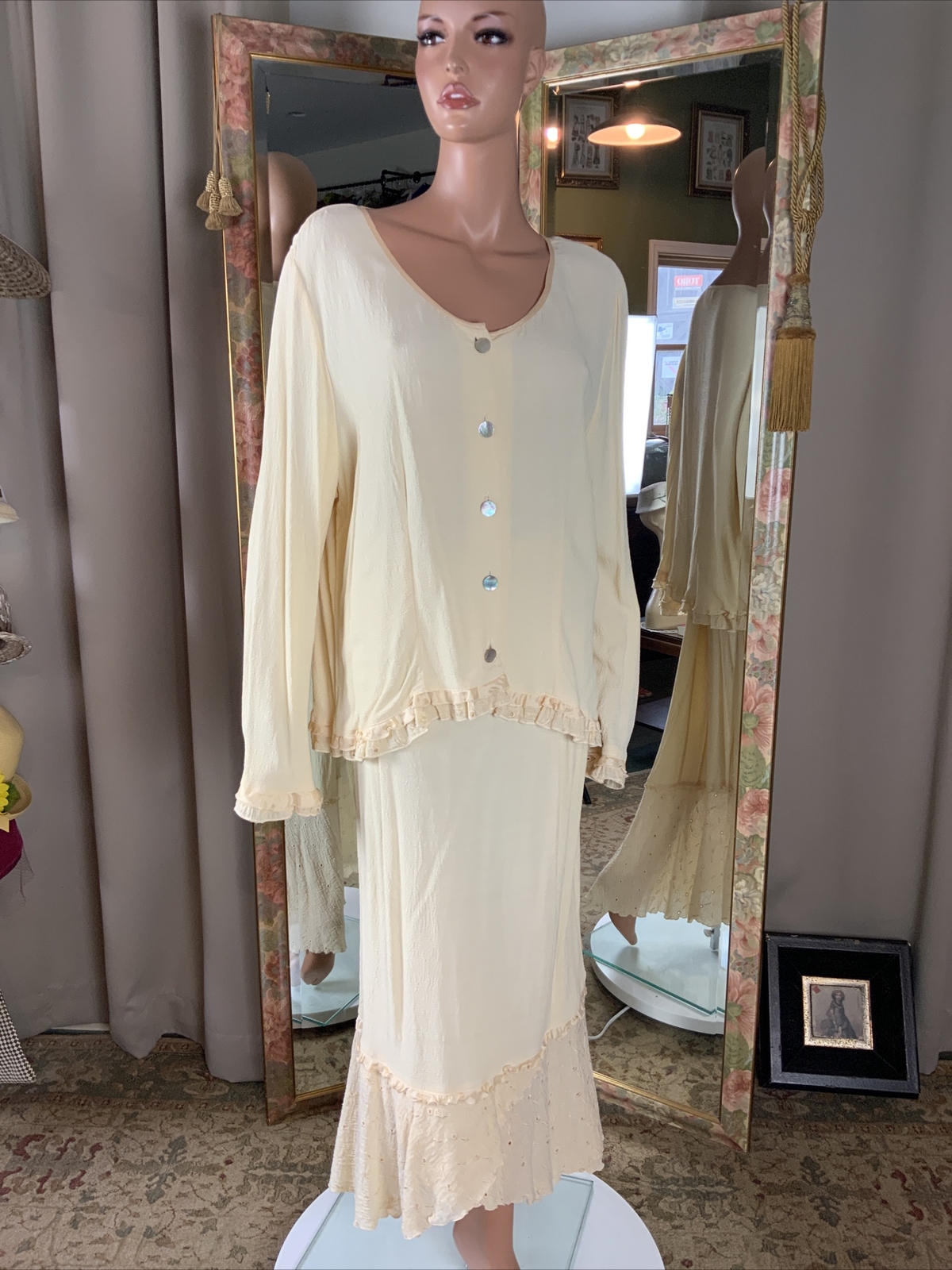 Vintage BNOS Tea & Scones Ivory Tunic and Skirt set Sz X-Large BRAND NEW W TAGS