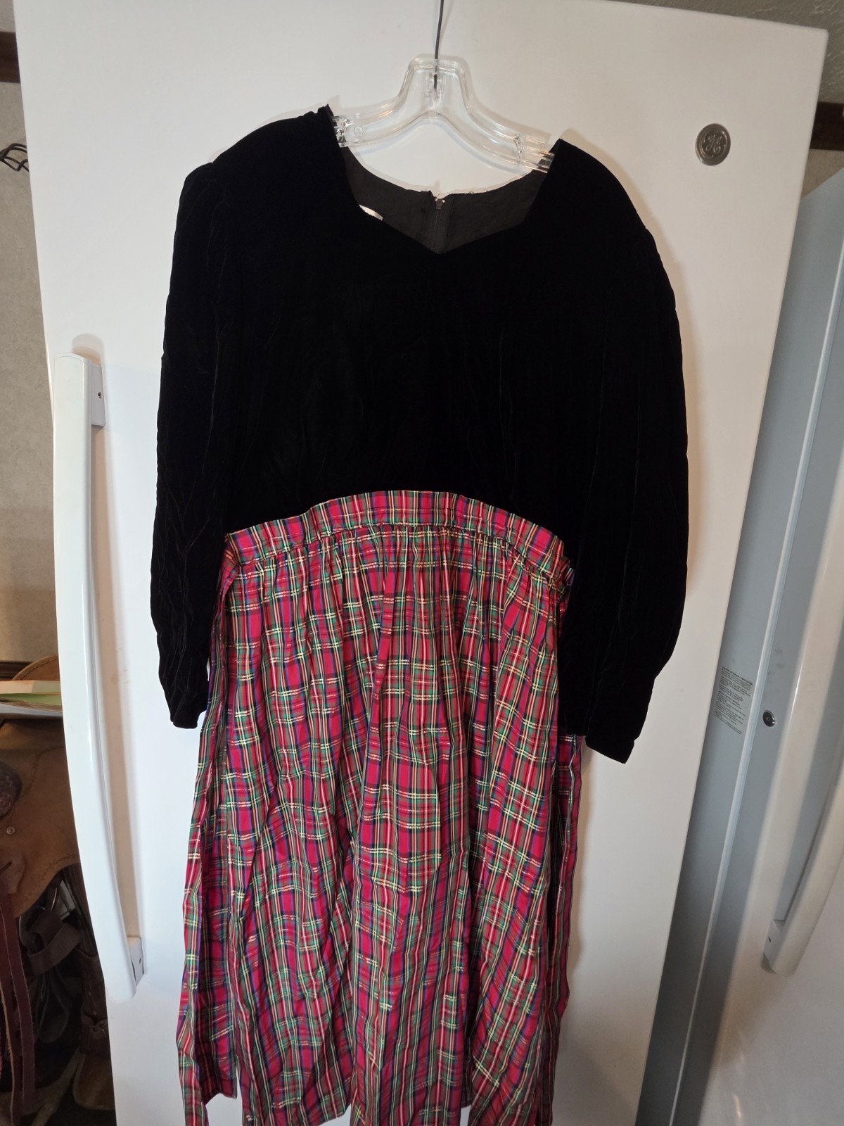 Vintage The Enchanted Dress Velvet Plaid Holiday Christmas Party Dress L XL 80s
