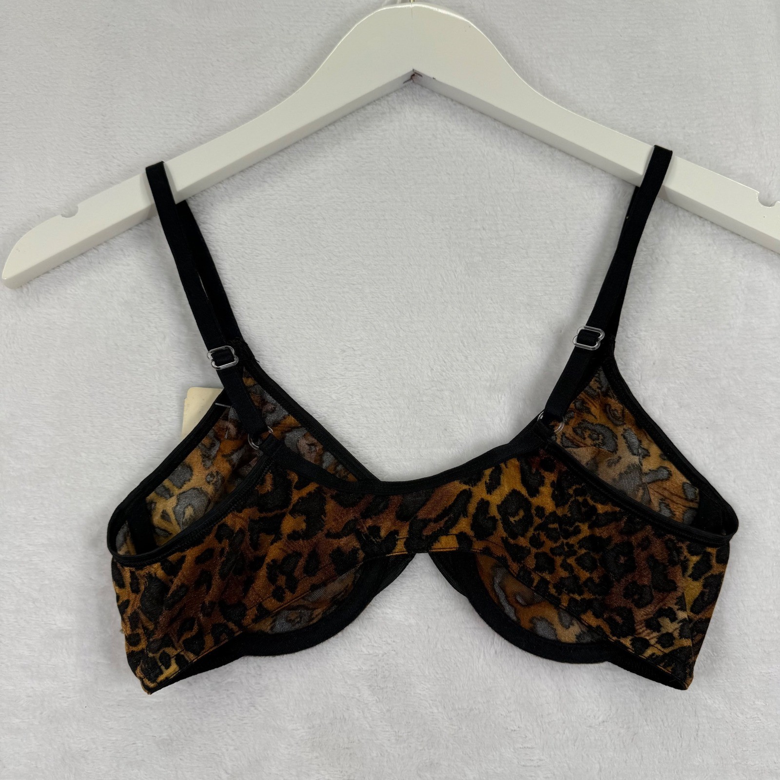 Van Raalte Vintage Leopard Print Sheer Mesh Front Close Bra Brown 34B 89254