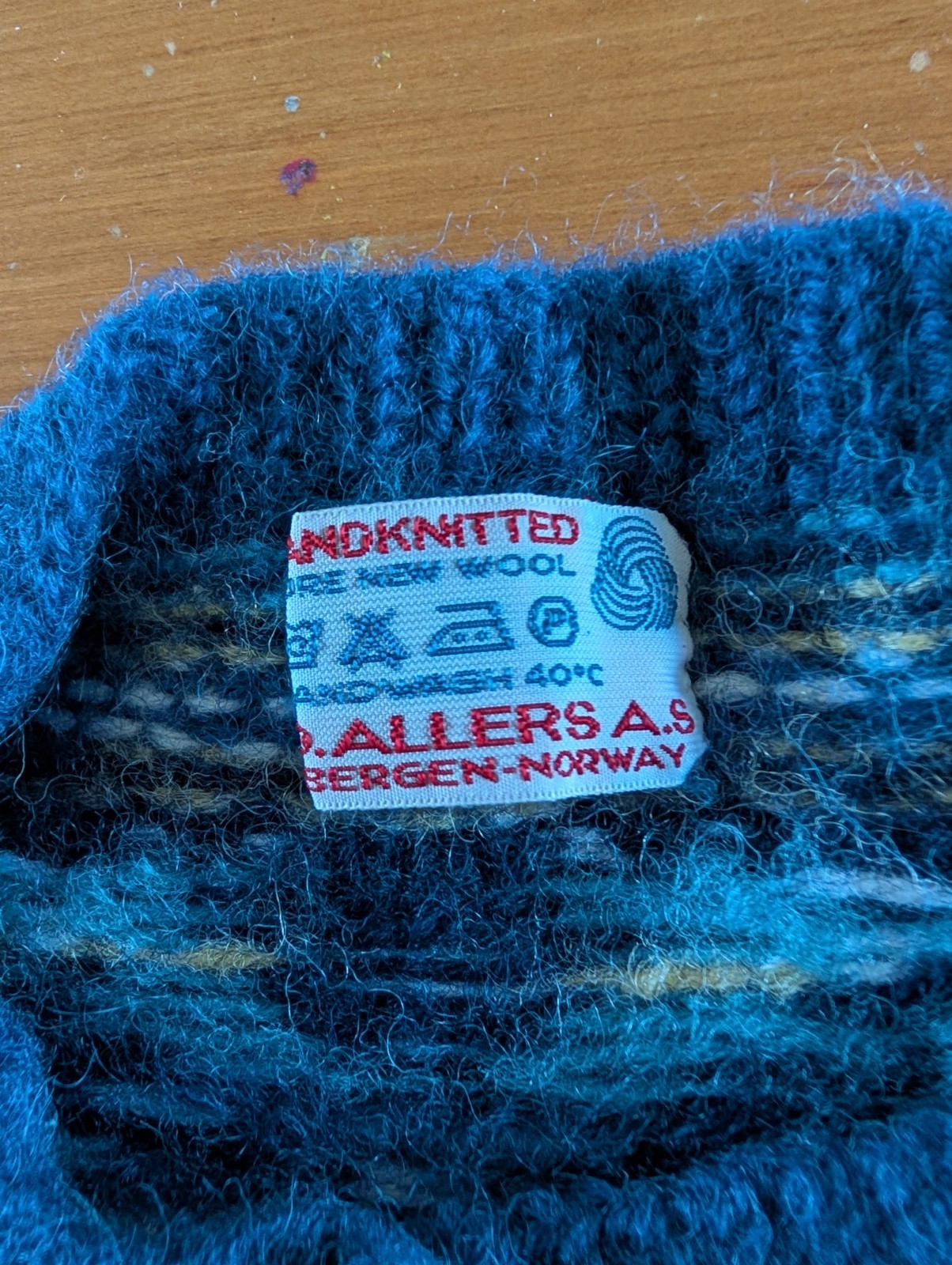 Antique Norwegian Sweater. O.Allers New Wool.Blue And White.Silver Buttons. S/M