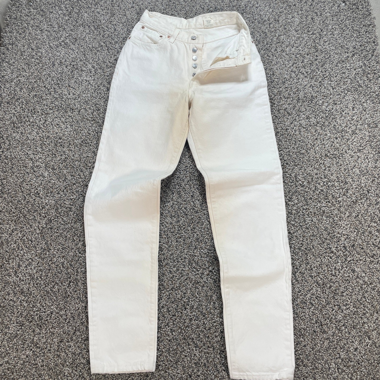 Vintage Levis 501 Women&rsquo;s 24×32 Jeans USA Made White High Waisted Tapered Leg