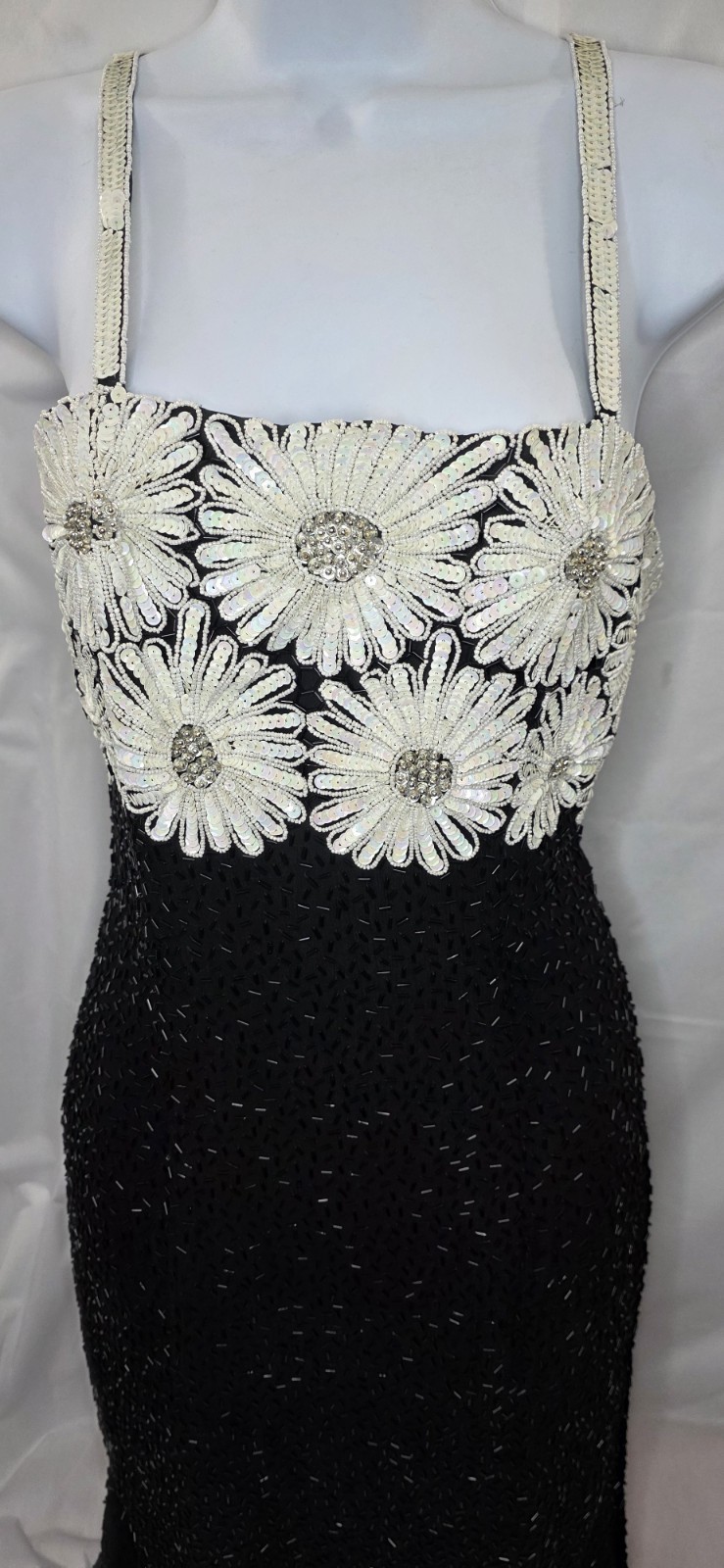 VTG Frank Usher Heavy Beaded & Sequinned 100% Silk Dress Size S 80s 90s Floral