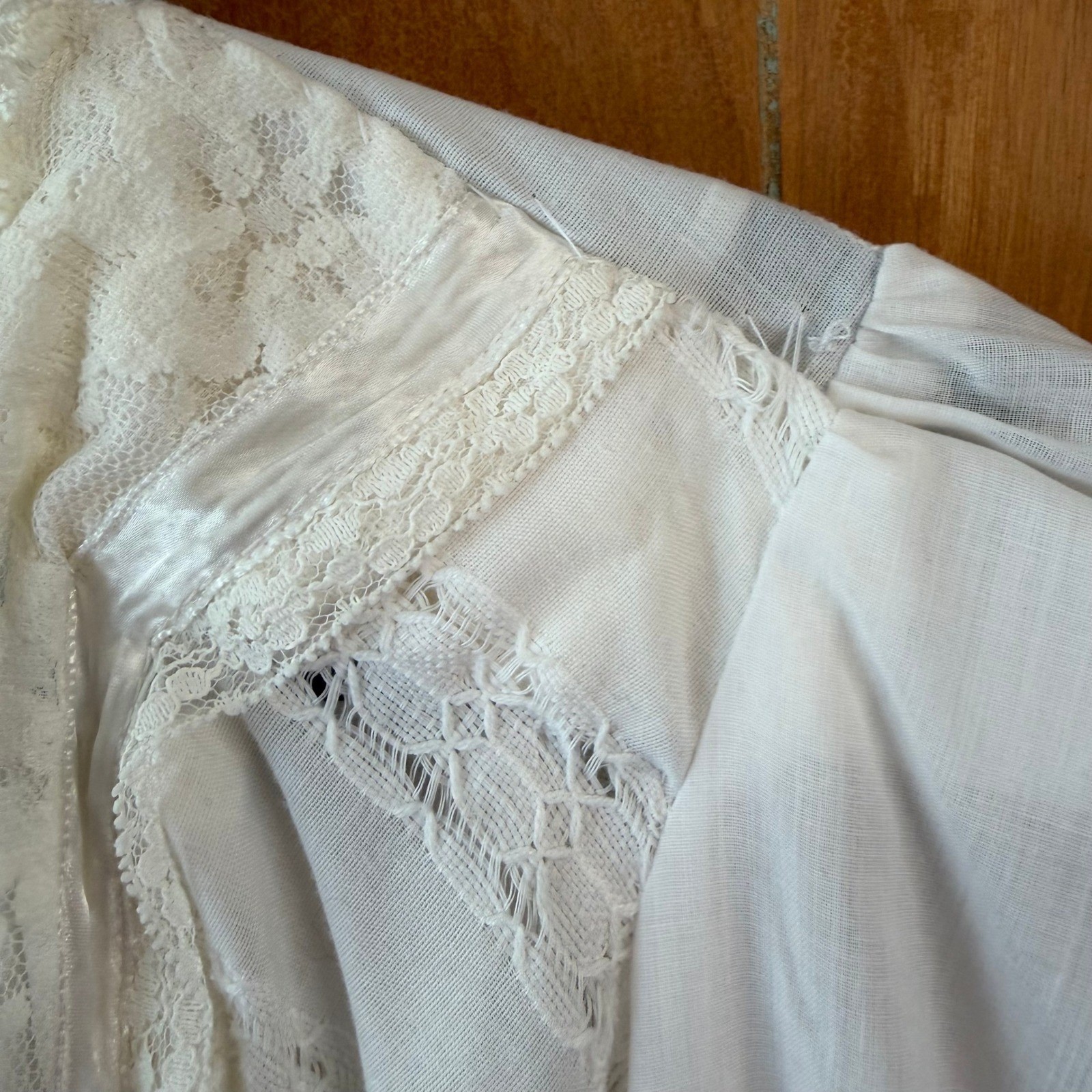 Vintage 70s Jody of California White Prairie Maxi Dress Lace Bishop Sleeve Small