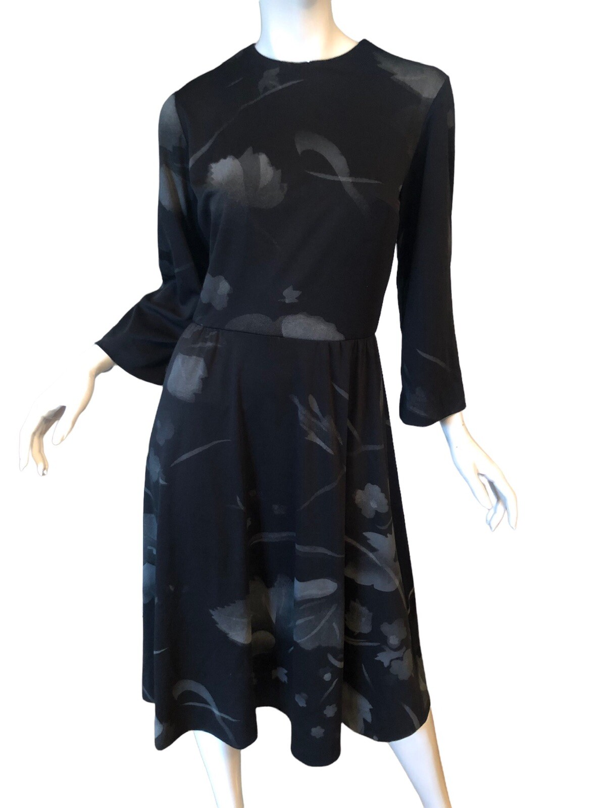 Vtg 70s BLEEKER STREET Jonathan Logan Dress M ART FLORAL Print BELL Sleeve MIDI