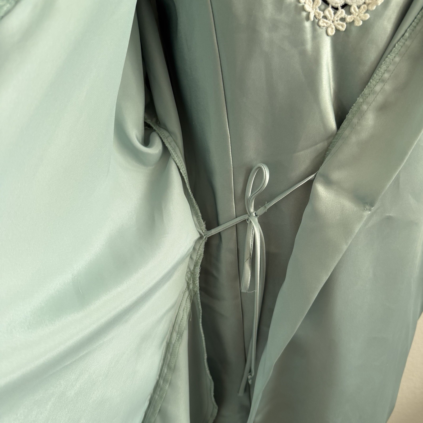 Vintage Small Inner Most Night Gown & Belted Robe Set Satin Sage Green Made USA