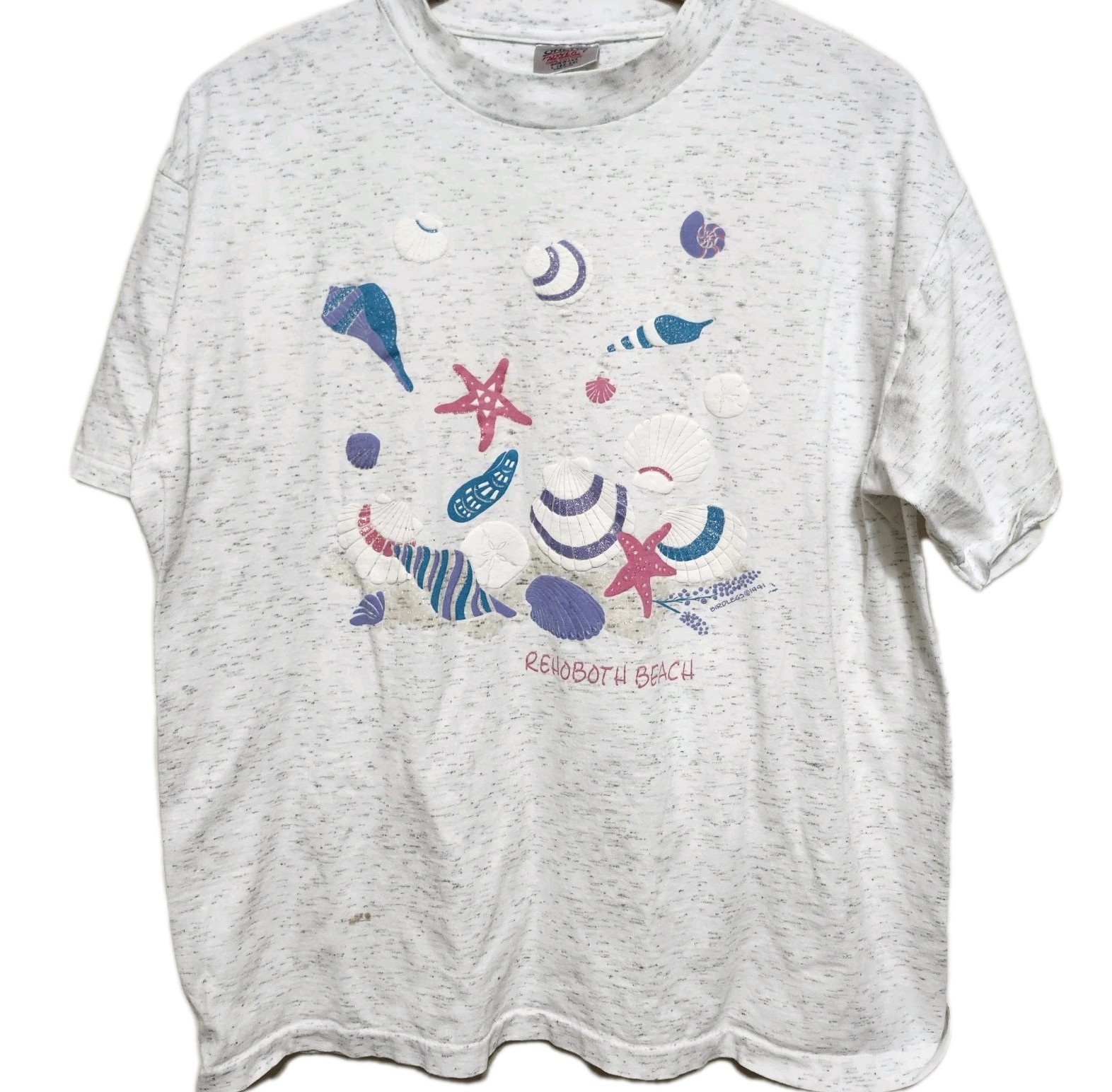 Vintage 1991 Oneita Tshirt Women&rsquo;s Large Rehoboth Beach Single Stitch Sea Shell