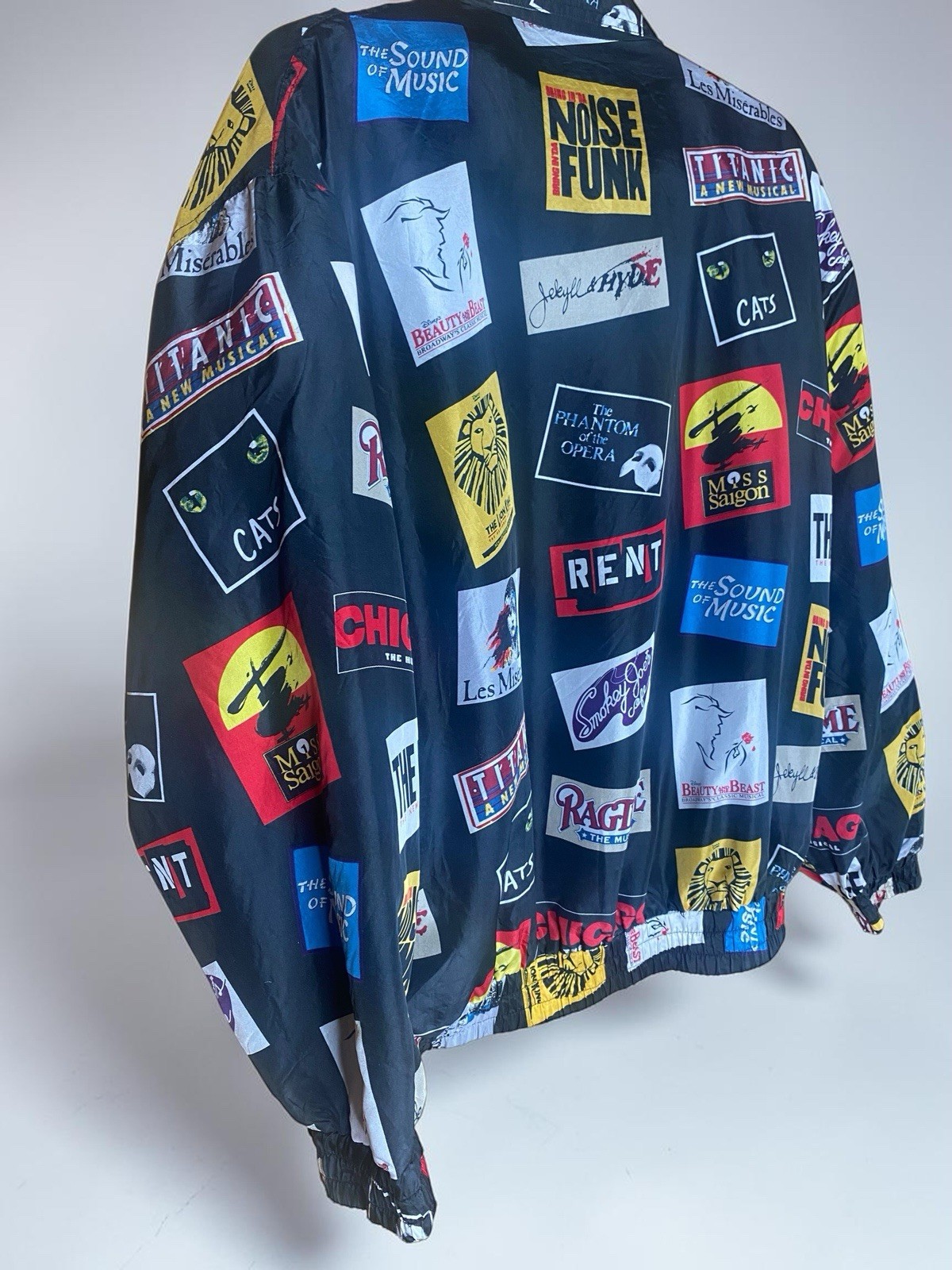 Vintage 90s FU DA Silk Bomber Jacket With Broadway Show Signs , Size Large L