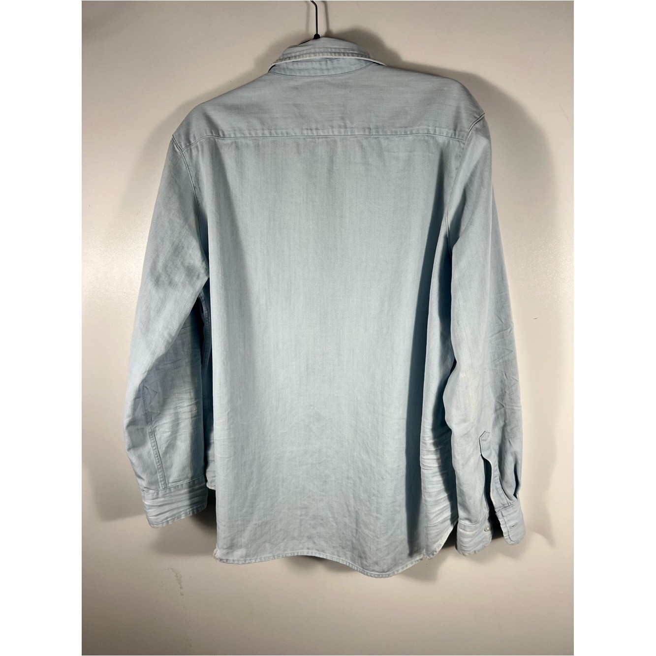 Frank & Eileen Famous Button Down Cotton Denim Distressed Splattered Shirt Sz L