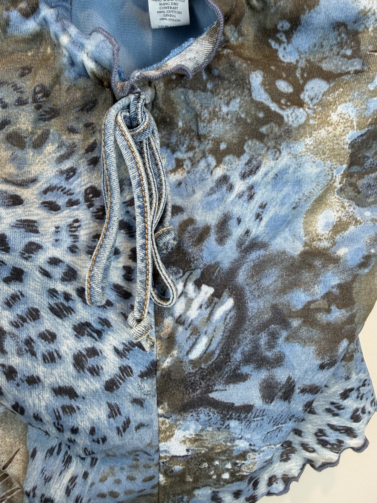 Vintage Y2K XOXO Denim Blue Leopard Print Belted Keyhole Tube Top Size Small