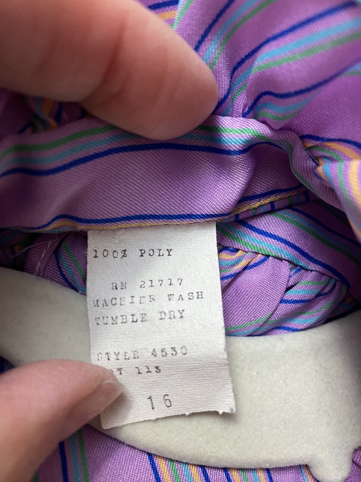 VTG 70s 80s High Ruffle Collar Button Down Violet Purple Blue Striped SZ 16