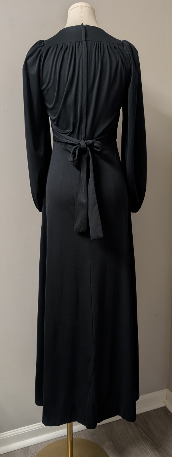 Vintage 70&rsquo;s Empire California Holiday Jersey Maxi Boho Dress Tapestry Trim XS/S