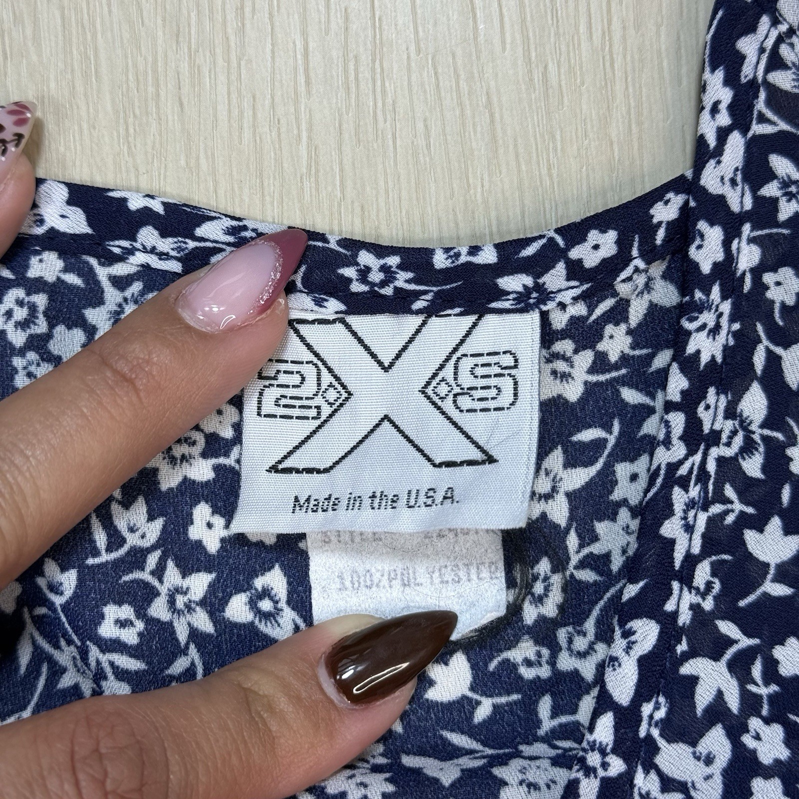VTG 2XS Floral Babydoll Top Size M Womens Blue White Made USA Strap Summer Boho