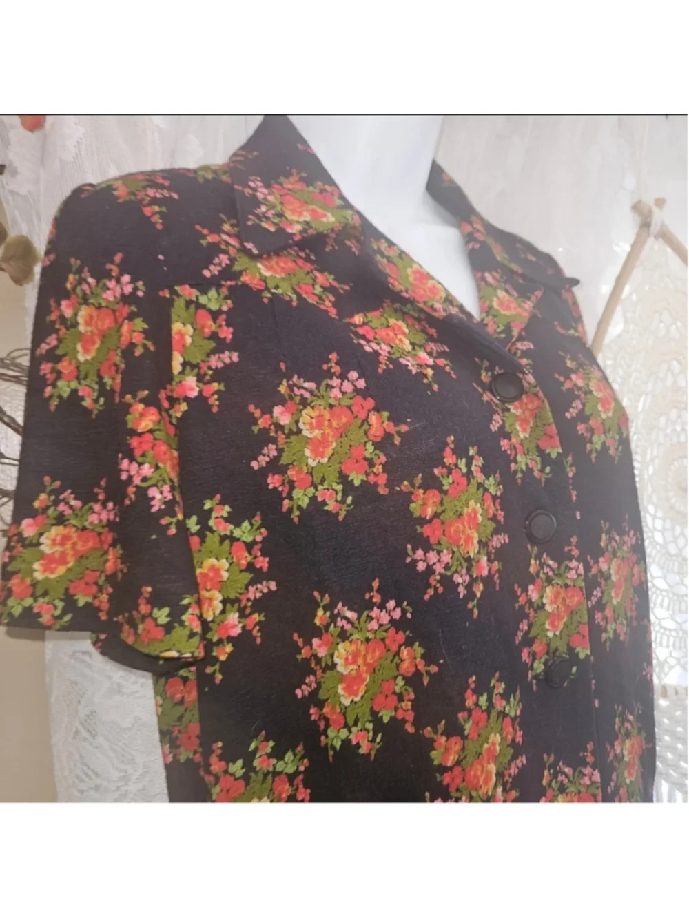 Vintage 90s Handmade Floral Button Front Midi Dress Cottagecore Boho Prairie S