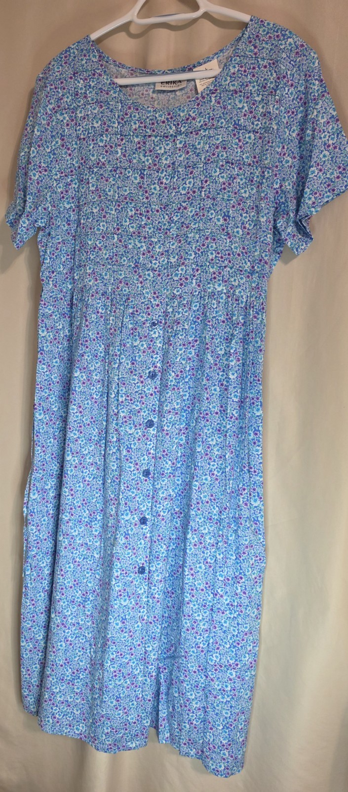 Vintage ERIKA COLLECTION Short Sleeve Cottage-Core Size Large Blue Ditsy Floral