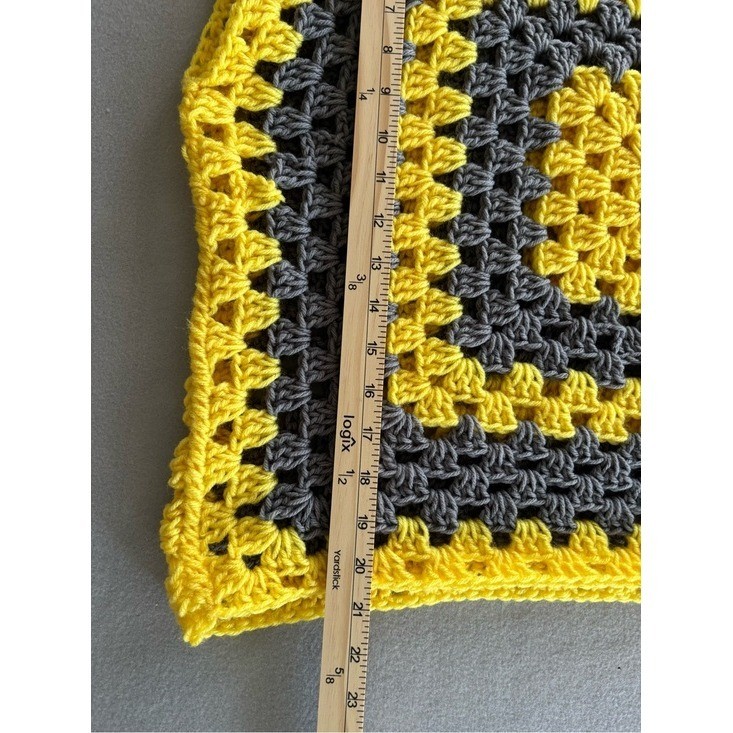 Handmade Crochet Granny Square Top OS Yellow Grey Sleeveless Vest Boho
