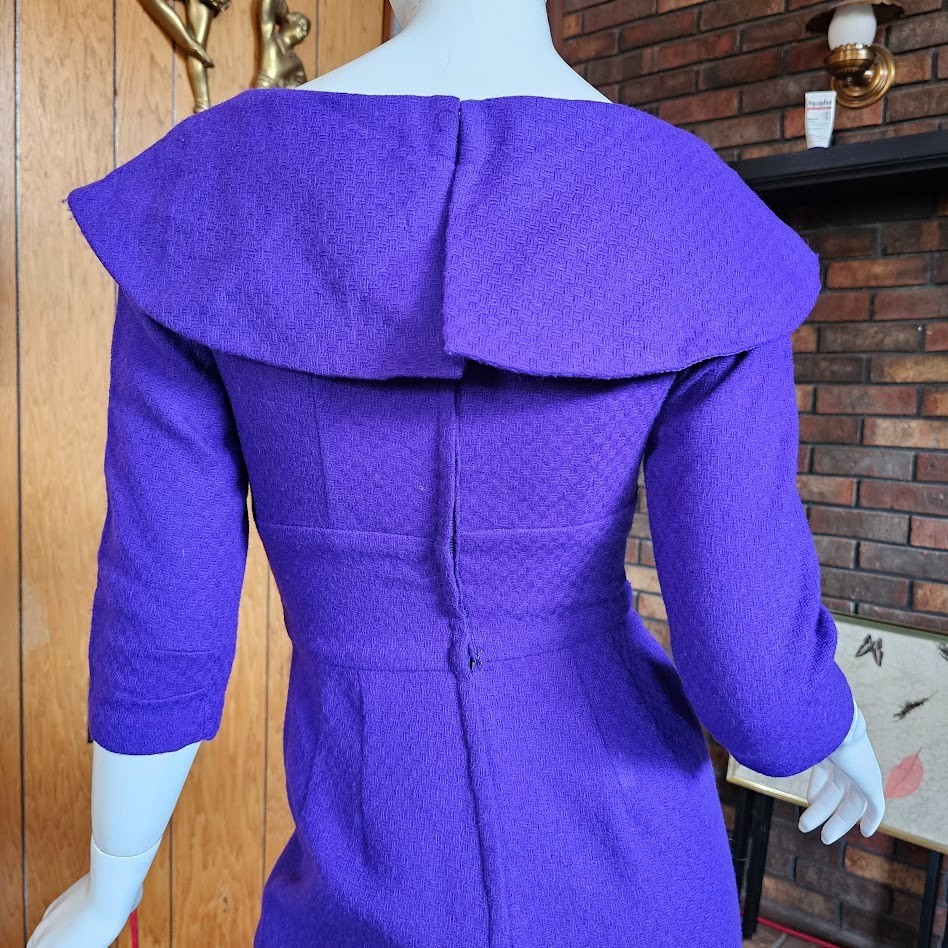 Vtg 50s Rockabilly Violet Purple Wool Wiggle Pencil Cocktail Party Dress XS/S