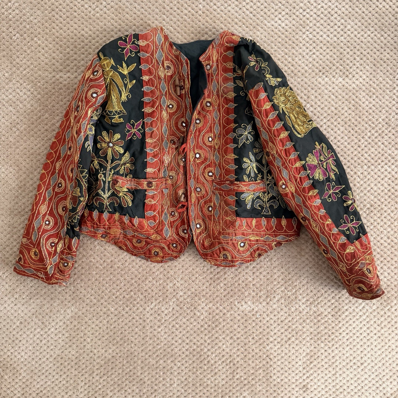 Vintage Kutch Embroidered Jacket Mirror Work Shisha Boho Banjara Tribal India