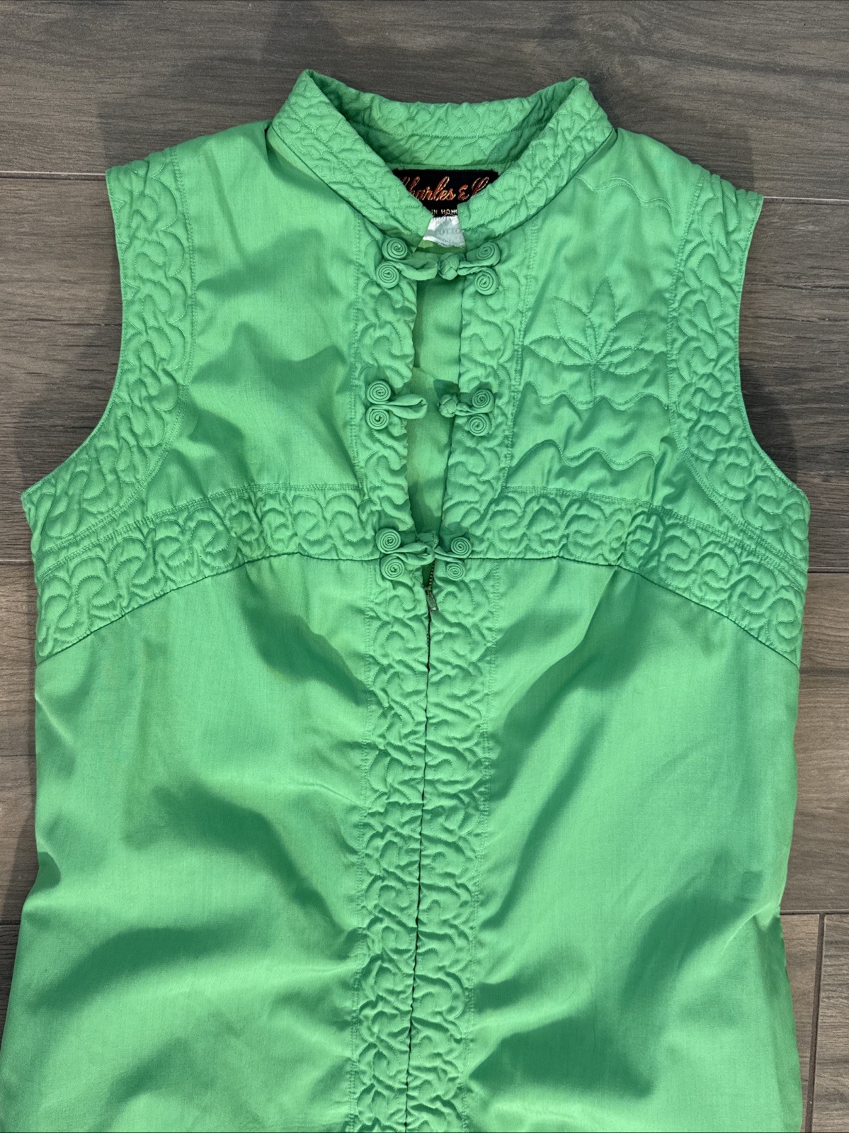 Vintage 1960s Charles & Co. Green Maxi Dress Hong Kong Boho Chic Womens Small