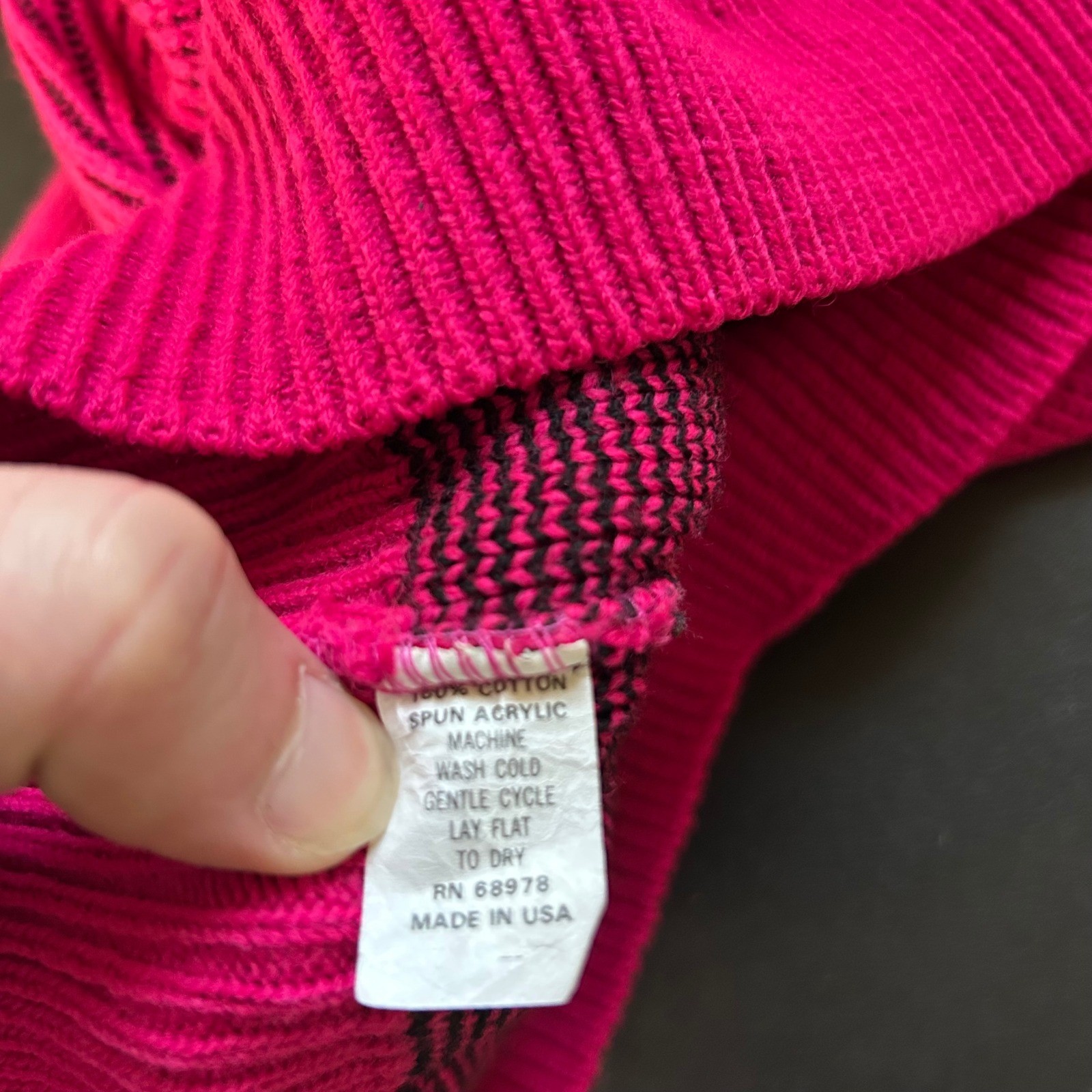 Vintage Major Motion Pink Polka Dot Sweater Crew Neck Knit Made in USA Retro