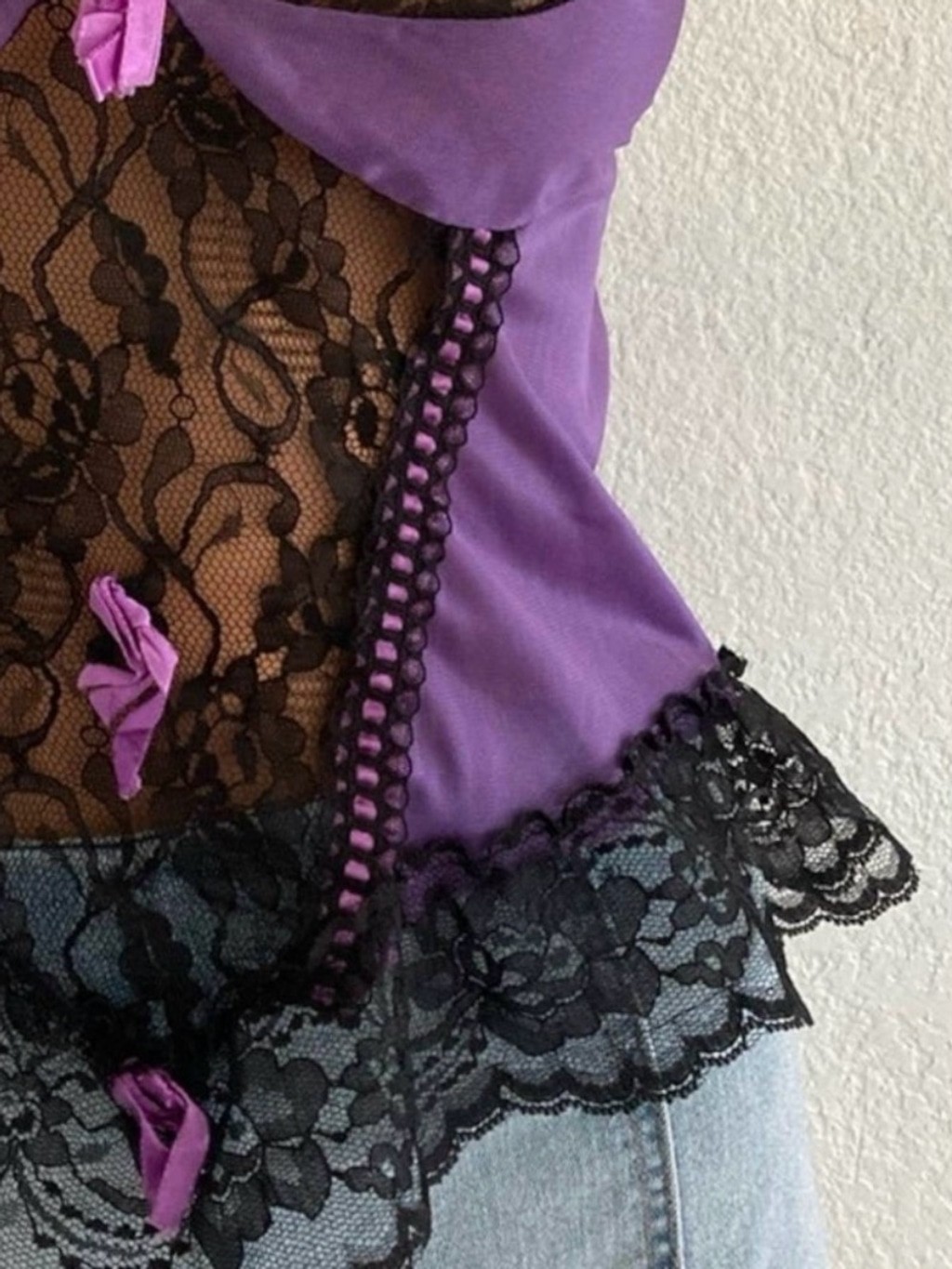 60s Bernette Purple Black Lace Cami Dark Fairy Goth Whimsigoth Slip