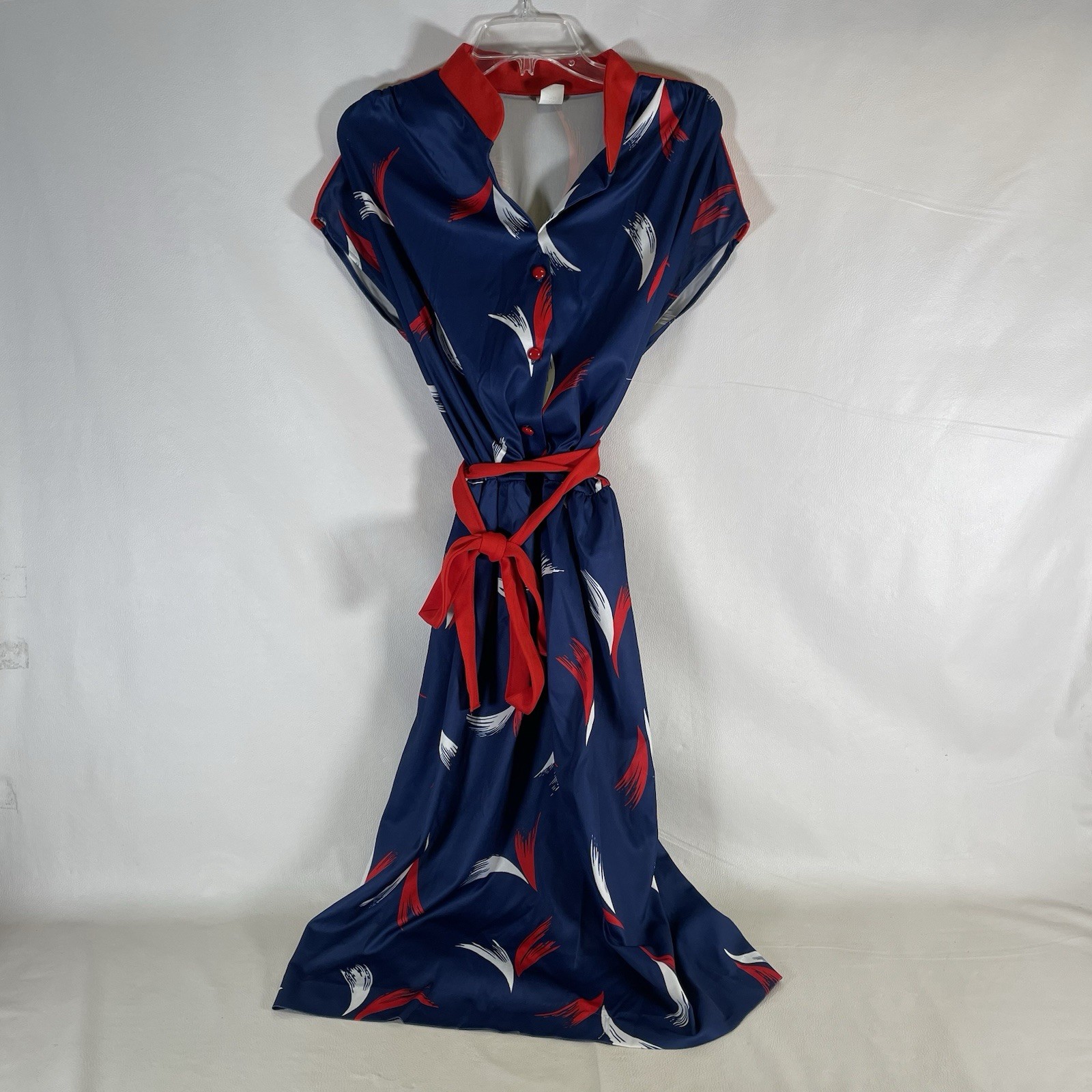 Vintage Poly Red White & Blue Cinch (Uniform?) Dress W/Sash Sz L(?)