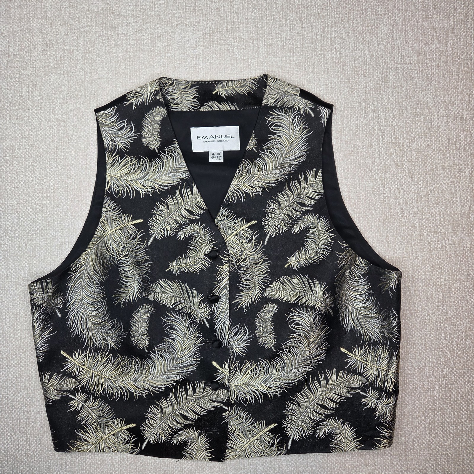 Vintage 90’s EMANUEL Emanuel Ungaro Feather Pattern Silk Rayon Blend Vest 4/38