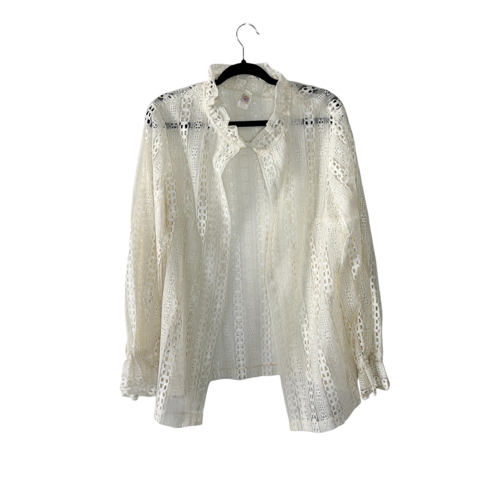 Vintage 70s Boho Romantic Prairiecore Cream Lace Tank and Cardigan Set XL/XXL