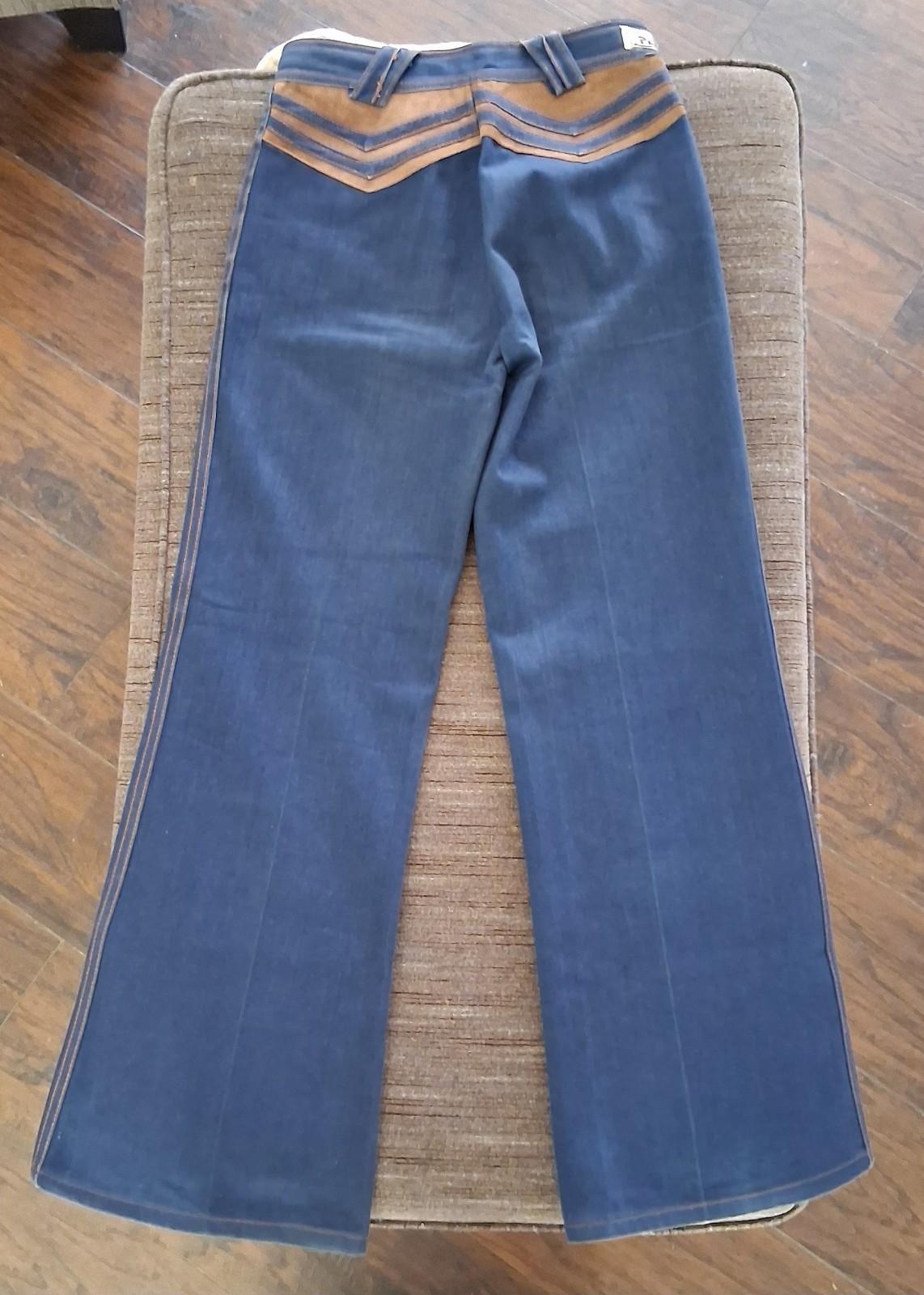 Rare VTG 70s Pierre De France Bell Bottom Jeans Suede Chevron Disco Pants 28×29