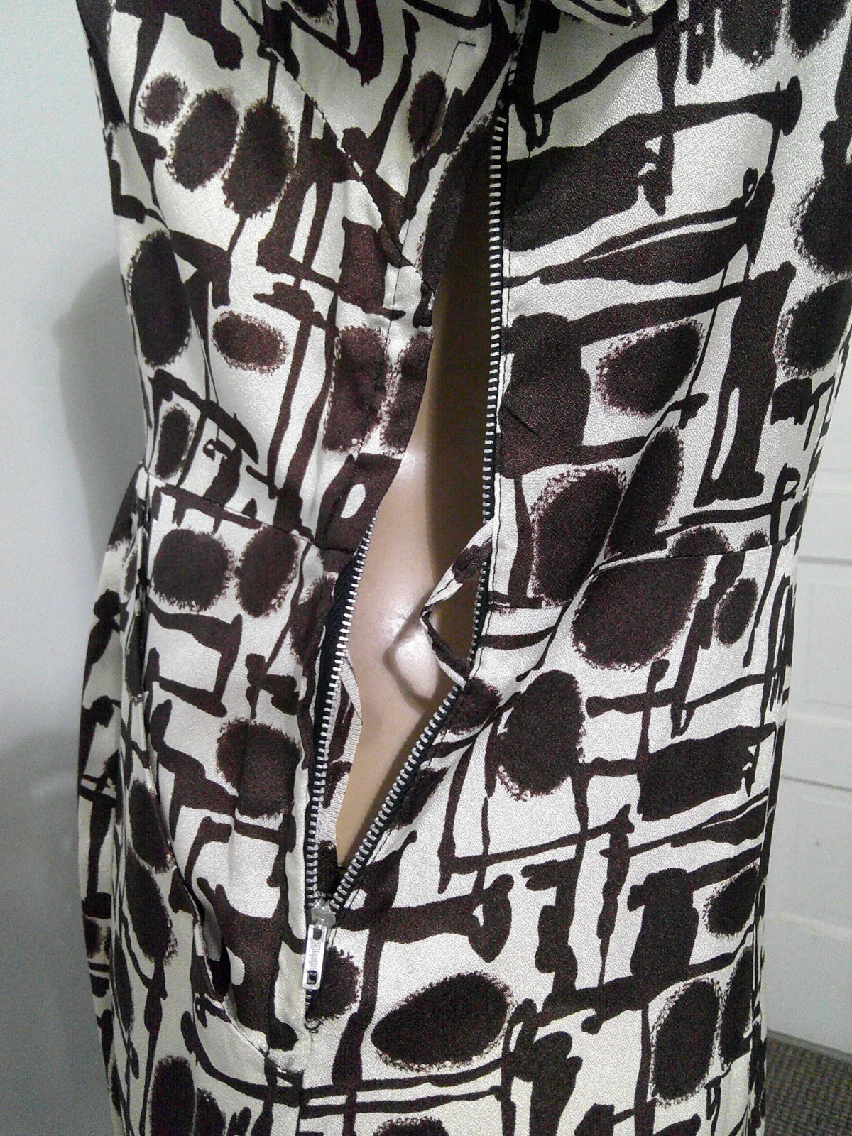 Vtg 60&rsquo;s Abstract Print Mad Men Fitted Cap Sleeve Secretary Dress M