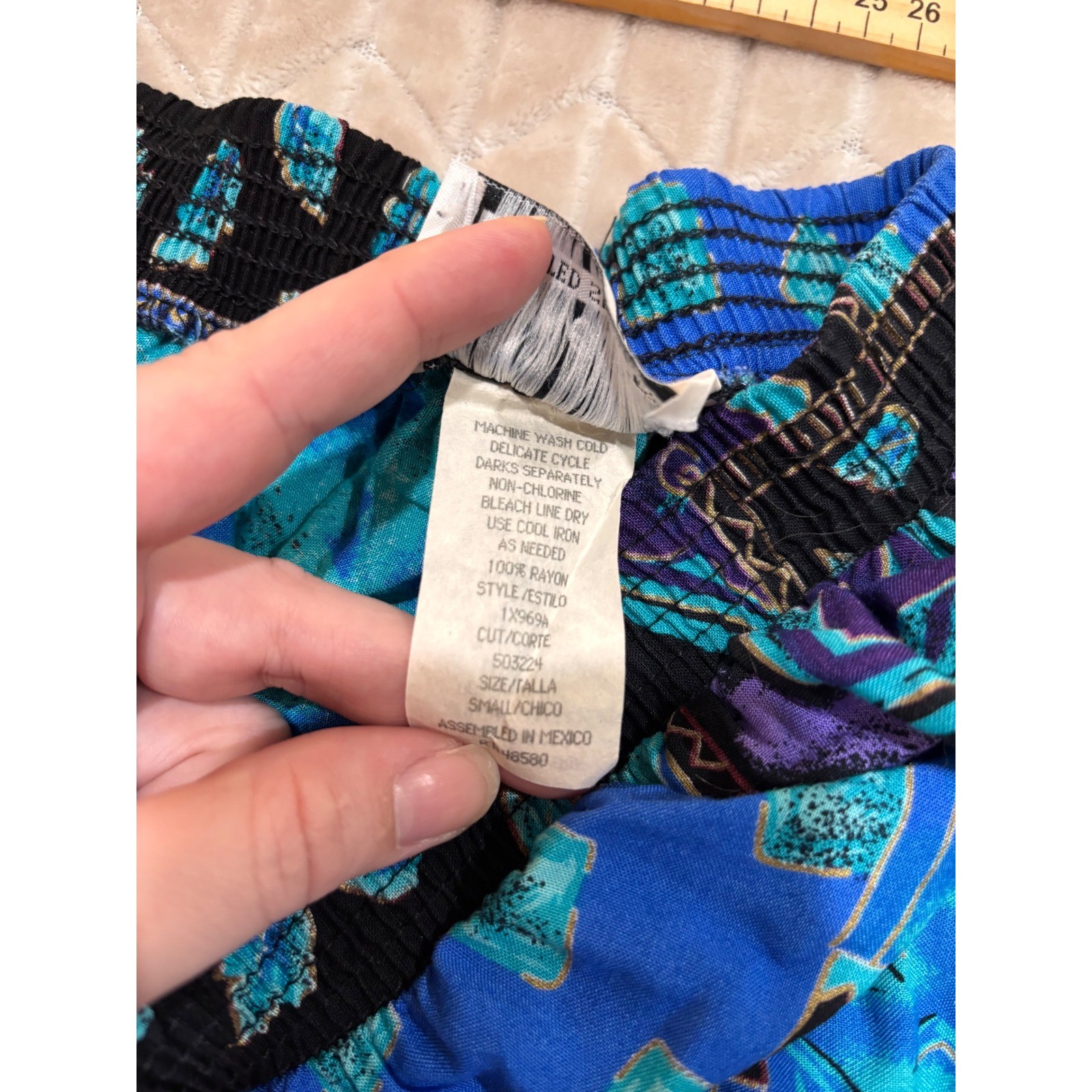Vintage 90s Boho Patchwork Rayon Knee Length Skirt Small Art Teacher Whimsigoth